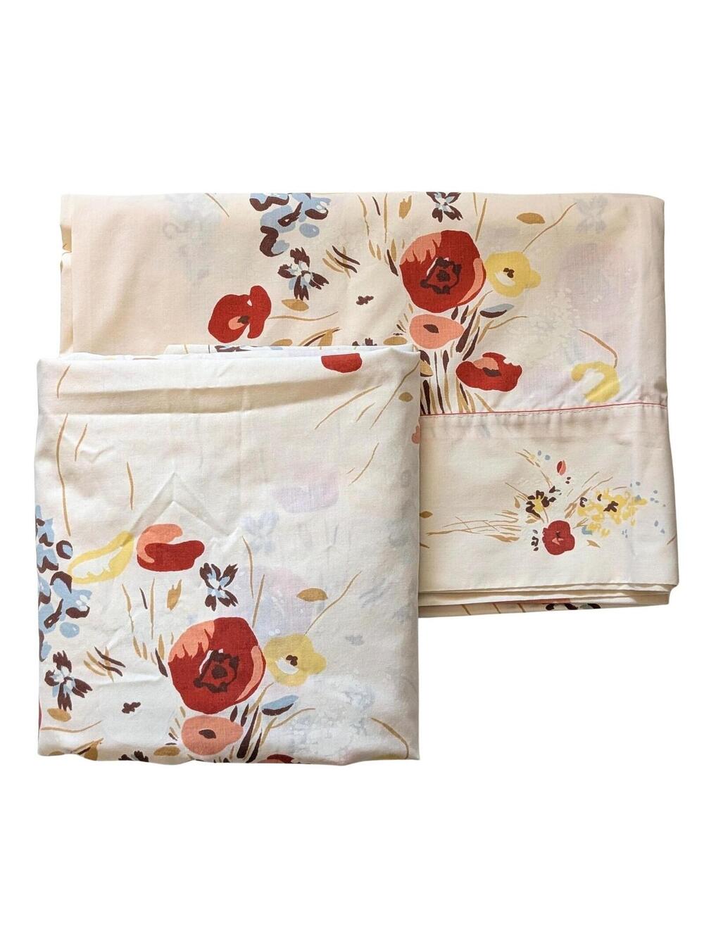 1970s Vintage Oleg Cassini Floral Twin Sheet Set - Fitted - Flat